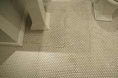 Opinion On Penny Tile Layout Before Grouting This Is Almost The Same Color Tile Op Has And With A Light Grout Does It Disear No