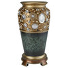 15.75" Tall "Sedona" Marbleized Footed Decorative Vase, Green With Gold Accents