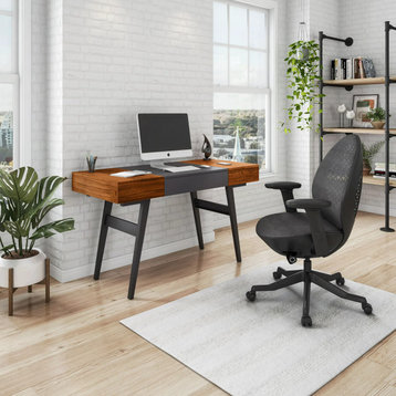 Unique Desk, Spacious Top With Expandable Sides & Storage Spaces, Mahogany/Gray