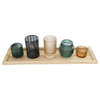 Embossed Glass/Metal Tealight/Votive Holders on Rectangle Wood Tray, 6-Piece Set