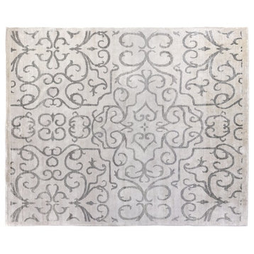Bamboo Silk Hand-Knotted Ivory/Silver Area Rug, 9'x12'