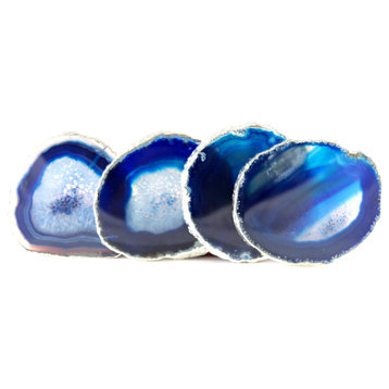 Blue Agate Coasters (Set of 4), Silver