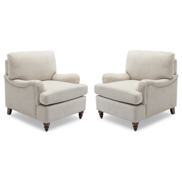 Home Square Polyester Fabric Transitional Arm Chair in Beige - Set of 2