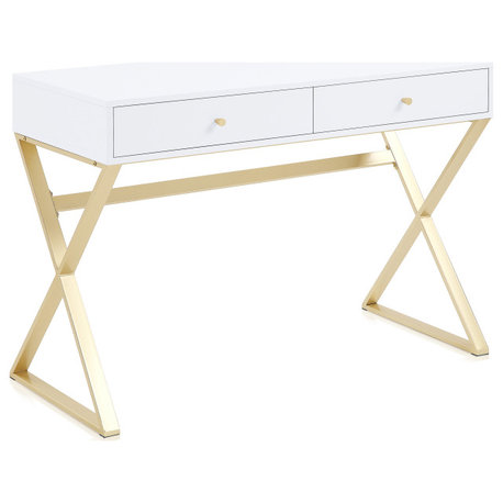 42" Home Office Writing Computer Desk, X-Shaped Legs, White