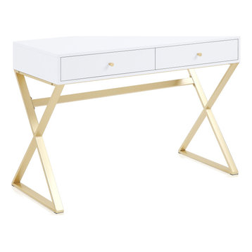 42" Home Office Writing Computer Desk, X-Shaped Legs, White