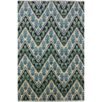 6x9 Oriental Ikat Hand Knotted Area Rug, P5369
