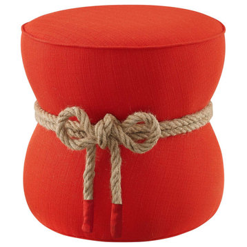 Beat Nautical Rope Upholstered Fabric Ottoman, Atomic Red