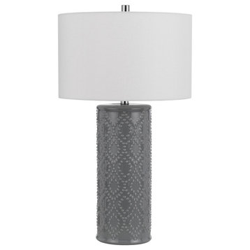 Benzara BM282155 29" Accent Table Lamp Set of 2, Tall Cylinder, Gray