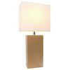 Elegant Designs Modern Leather Table Lamp With White Fabric Shade, Beige