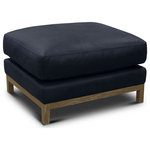 Hello Sofa Home - Monterrey 30" Wide Upholstered Ottoman, Napa Admiral - Add a touch of refinement to your living space with the Monterrey Ottoman. Designed with expert construction, this ottoman is built to provide optimal comfort for years to come. Upholstered in sumptuous sinuous top-grain leather, the ottoman features a dark finish that will age beautifully over time, adding character and charm to your decor. The hardwood frame and high-density foam ensure exceptional support and comfort, while the distressed wood base adds a touch of natural elegance. The Monterrey Ottoman is the perfect complement to any upscale decor thanks to its sleek colors and timeless design.