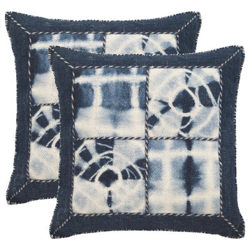 Safavieh Dip-Dye Quartre Patch Pillows, Set of 2, Navy, 20"x20"