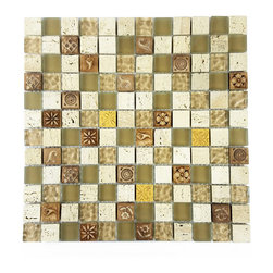 GBM Manufacturing - Monarchy 1 in x 1 in Glass and Stone Square Mosaic in Tuvalu - Mosaic Tile