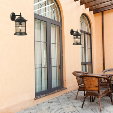Madison Collection 1-Light 11" Matte Black Outdoor Wall Lantern with Water Glass