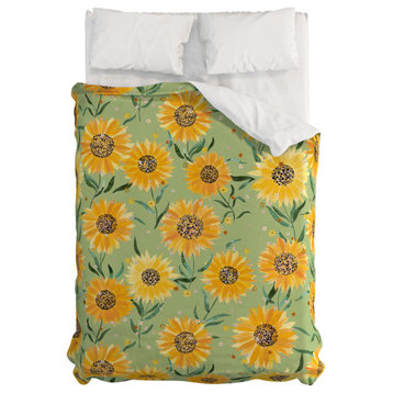 Deny Designs Ninola Design Countryside Sunflowers Summer Green Duvet Cover, Quee