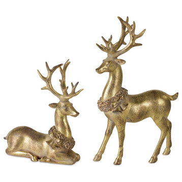 Deer (Set Of 2) 7.25"L x 9"H, 7.5"L x 12.5"H Resin