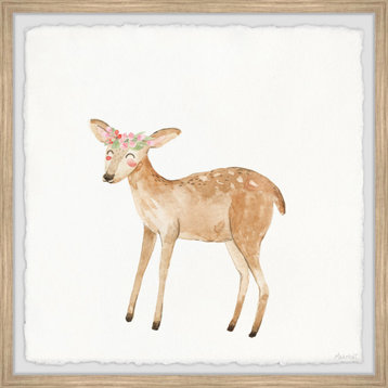 "Floral Fawn" Framed Painting Print, 24x24