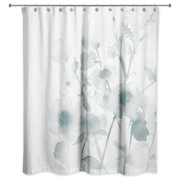 Blue Watercolor Floral Bunch 71x74 Shower Curtain
