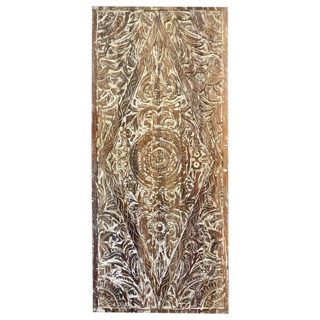 Consigned Zen Carved Sliding Barn Door Whitewash Lotus Harmony Door Headboard
