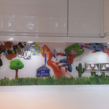 Bespoke printed retro cartoon kitchen splashback