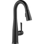 Delta - Delta Essa Pull-Down Bar/Prep Faucet With Touch2O Technology, Matte Black - Touch it on. Touch it off. Whether you have two full hands or 10 messy fingers, Delta Touch2O Technology helps keep your faucet clean, even when your hands aren�t. A simple touch anywhere on the spout or handle with your wrist or forearm activates the flow of water at the temperature where your handle is set. The Delta TempSense LED light changes color to alert you to the water�s temperature and eliminate any possible surprises or discomfort. Delta MagnaTite Docking uses a powerful integrated magnet to pull your faucet spray wand precisely into place and hold it there so it stays docked when not in use. Delta faucets with DIAMOND Seal Technology perform like new for life with a patented design which reduces leak points, is less hassle to install and lasts twice as long as the industry standard*. Kitchen faucets with Touch-Clean  Spray Holes  allow you to easily wipe away calcium and lime build-up with the touch of a finger. You can install with confidence, knowing that Delta faucets are backed by our Lifetime Limited Warranty. Electronic parts are backed by our 5-year electronic parts warranty.  *Industry standard is based on ASME A112.18.1 of 500,000 cycles.