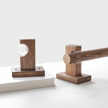 QYT103 Wall Single/Double wooden curtain pole brackets Black walnut