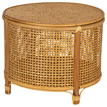 Small Bamboo and Rattan Round Accent Table, Natural, Natural