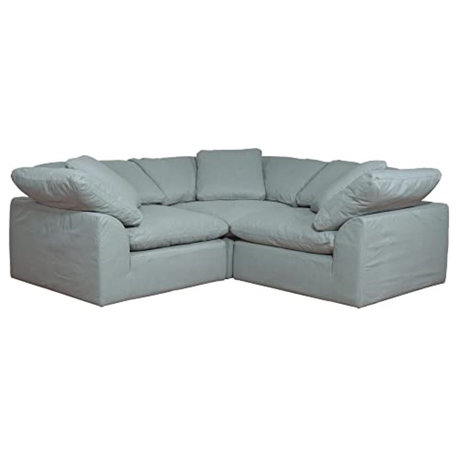 3-Piece Slip-Covered L-Shape Sectional Sofa, Ocean Blue