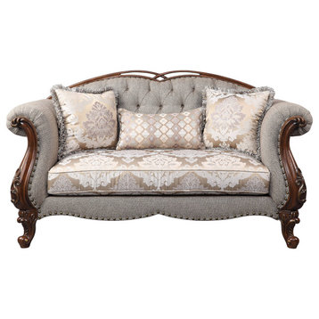 Miyeon Loveseat With3 Pillows, Fabric and Cherry