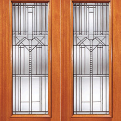 Decorative Beveled Glass Entry Double Door, Triple Glazed Glass Option - Front Doors