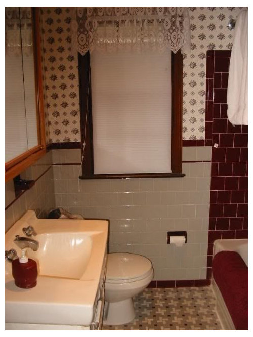 Maroon And Gray 50s Bathroom