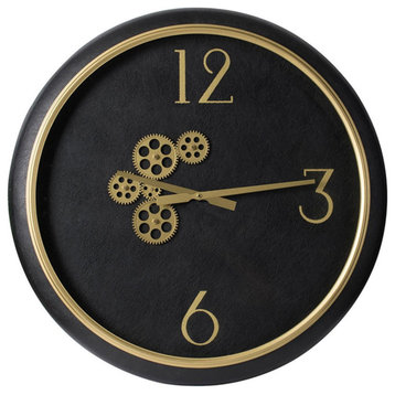 Black and Gold Gear Contemporary Round Wall Clock