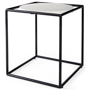 Austen 20Lx20Wx22H Round White Marble Top With Black Metal Frame Side Table