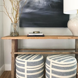 Franco Wool Ottoman in Custom Navy and Cream by Thayer Design Studio - Footstools And Ottomans
