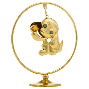 2018 Year of the Dog 24K Gold Plated Puppy Hoop w/ Gold Crystal