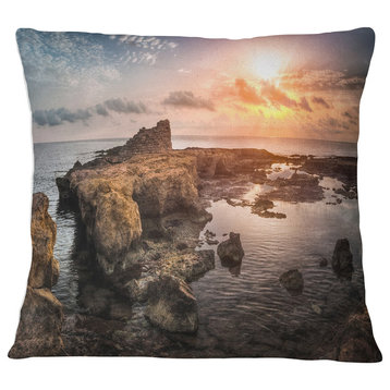Sunset over Rocky African Coast Oversized Beach Throw Pillow, 16"x16"