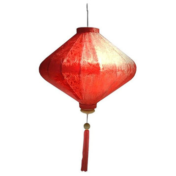 Silk Lantern Vietnamese Diamond Lamp, Red, 27", 13' Lighting Kit