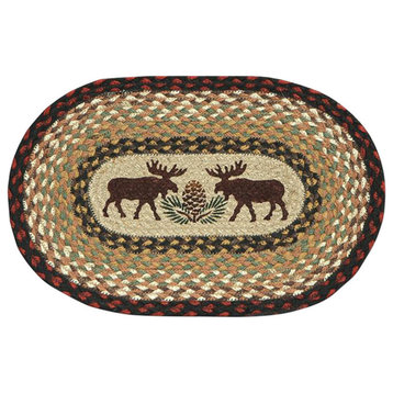 Moose and Pinecone Hand Printed Oval Sample Rug