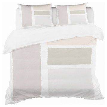 Painted Simple Form Neutral On White Duvet Cover Set, King