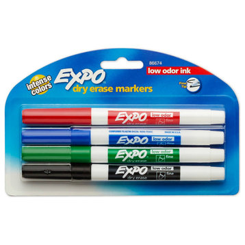 Expo® 86674K Low Odor Ink Dry Erase Marker with Fine Point Tip, 4-Pack