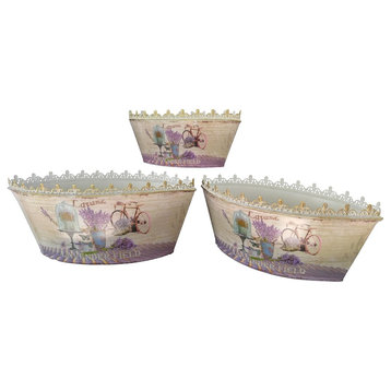 French country planters vintage painted metal decorative flower pots (Set of 3)
