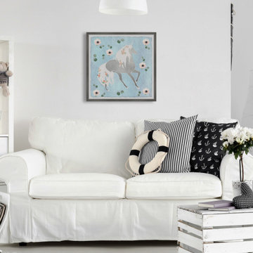 "Floral Unicorn Shadow" Framed Painting Print