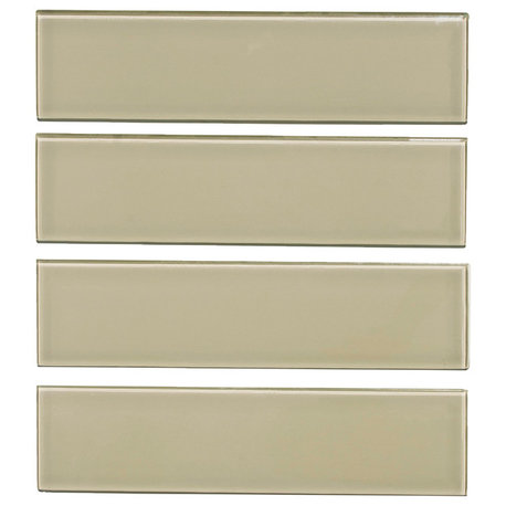 3"x12" Glass Subway Tile, Oracle Collection, Taupe, Subway Tile, Set of 5