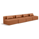 Meridian Furniture - Cube Upholstered Modular Sofa, Cognac, 4-Piece: 4 Armless Chair, Vegan Leather - Elevate your space with the luxurious Cube Vegan Leather Modular Sofa. This modular sofa exudes modern elegance, charm, and comfort making it a perfect addition to any contemporary living space. Its clean lines and cube shape are reminiscent of minimalist design, while the plush cognac vegan leather upholstery adds a touch of luxury and sophistication. The chair's versatile construction and geometric aesthetic seamlessly integrate into various design styles, from sleek living rooms to chic home offices, embodying the essence of modern design and creating a sense of order and tranquility in your space.
