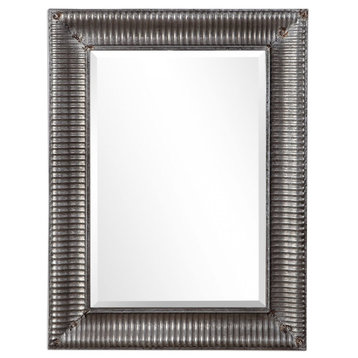 Raw Galvanized Metal, Rust Accents Rectangular Wall Mirror, Bathroom, 30 X 40