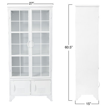 Metal Cabinet With 3 Shelves and 4 Doors, Azure White
