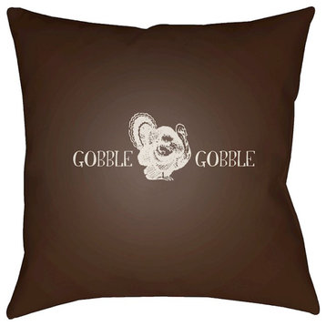 Gobble Gobble by Surya Poly Fill Pillow, Brown/White, 18' x 18'