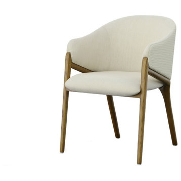 Modrest Lunde Cream Fabric, Vegan Leather & Walnut Arm Dining Chair