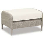 Sunset West Outdoor Furniture - Manhattan Ottoman With Cushions, Linen Canvas With Self Welt - The Manhattan Ottoman from Sunset West incorporates organic curves and sleek lines for a transitional take on outdoor living. Featuring sleek post legs, its elegantly curved frame is expertly wrapped in all-weather premium resin wicker in Dove Grey.