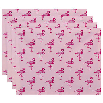 18"x14" Flamingo Fanfare Multi Animal Print Placemats, Set of 4, Pink