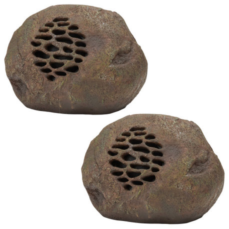 Weather-resistant Bluetooth Solar-Powered Outdoor Rock Speaker, Set of 2